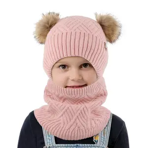 Atacado Crianças inverno lã quente chapéu de malha com cachecol e luvas Set