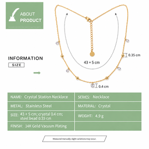 Collar Crystal Station de Acero Inoxidable con Baño de Oro de 14K y Cadena Ajustable con Cuentas - Product Image 3