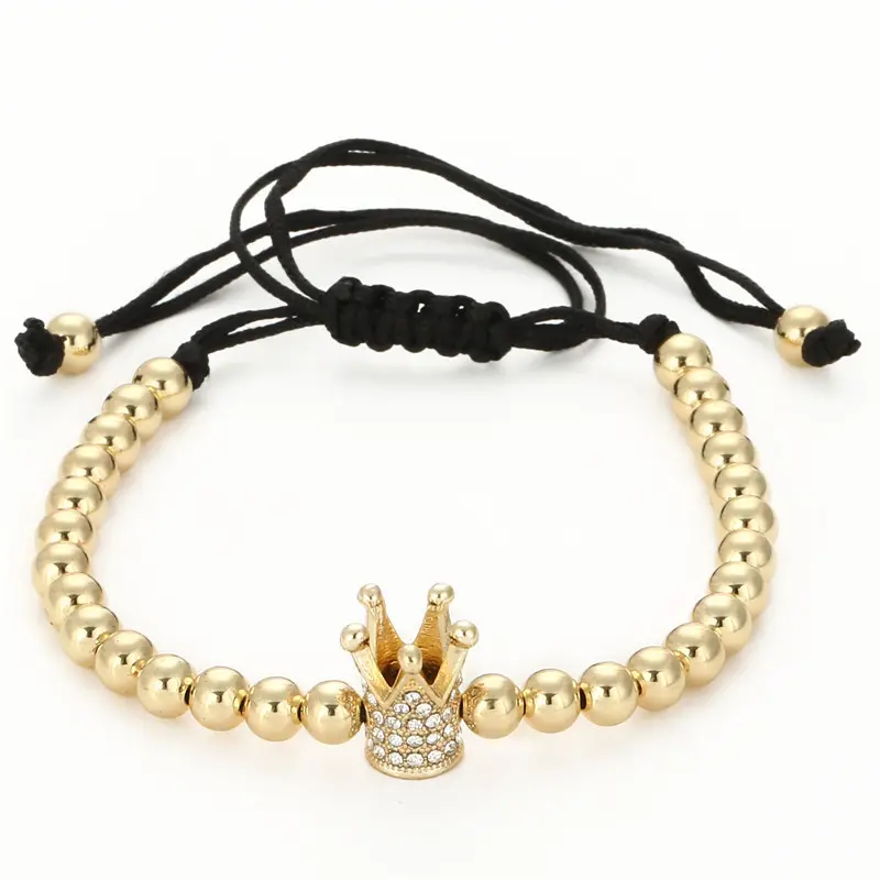 Punk simple style all-match 5mm copper bead woven inlaid zircon Crown Bracelet Men's bracelet