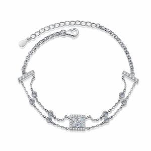 1.0ct Moissanite blanco S925 pulseras de plata esterlina para mujeres doble cadena ajustable joyería al por mayor - Product Image 1