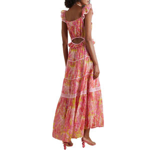 Robe de plage d'été <span class=keywords><strong>2022</strong></span> pour femmes, imprimé Floral, ajourée, sans manches, à volants, dos ouvert, ourlet irrégulier, robe longue - Product Image 3