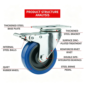 Stainless Steel Iron Nylon Swivel Caster Wheel 125mm Polyurethane Brake Locking Mechanism Industrial Use 250kg Capacity Silent - Product Image 3