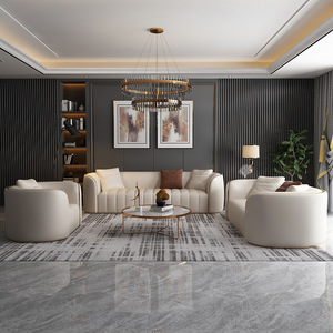Set di Divani Minimalisti di Lusso Moderni con Gambe Oro Rosa, Rivestimento in Pelle Bianca Tatami, Divano a 3 Posti per Soggiorno di Villa - Product Image 4