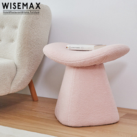 WISEMAX FURNITURE Pouf de salon moderne de luxe, petite table d'appoint ronde, tabouret de maquillage, repose-pieds en laine d'agneau, petit fauteuil ottoman