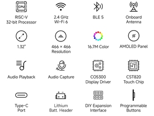 Carte de développement ZYSY <span class=keywords><strong>ESP32</strong></span>-C6 avec écran tactile AMOLED rond de 1,32 pouce, interface QSPI, prend en charge le Wi-Fi 6 et le <span class=keywords><strong>5G</strong></span> - Product Image 2