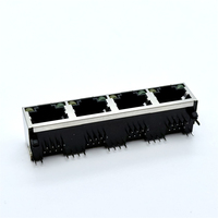 Connecteur de prise LAN femelle RJ45 1x4 ports Soulin avec contacts en laiton, LED bicolores, sans broches arrière, boîtier PA46, montage sur circuit imprimé
