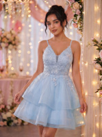 Robe de bal à sequins pour femme, robe de soirée en tulle sans manches, col en V personnalisé, appliques en dentelle, robe de soirée de luxe 2026