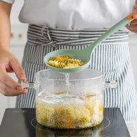 Ustensiles de cuisine en silicone de qualité alimentaire résistant aux hautes températures avec manche en bois, spatule et écumoire, accessoires de cuisson