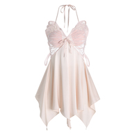 Ensemble de pyjama sexy en satin à col en V avec coussinets de poitrine papillon mignons de grande taille pour femmes, sous-vêtements pour la maison, vêtements d'été