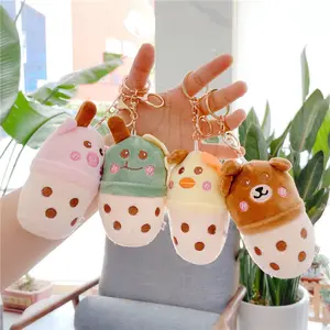 Cute Stuffed & Plush Toy Boba Stuffed Plushie Bubble Tea Keychain Cartoon Cylindrical Milk Boba Tea Pendant for Backpack Unisex