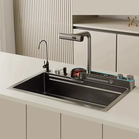 2025 moderne plus récent évier de cuisine noir en acier inoxydable intelligent grand évier à cascade robinet multifonctionnel