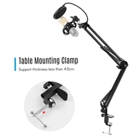 Support de microphone pliable réglable support de bras de micro en métal Heaby Duty avec support antichoc filtre anti-pop pour pare-brise