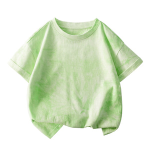 2026 신상 디자인 소프트 타이다이 드롭 숄더 디자인 95% 면 5% 스판덱스 남녀공용 유아 아동 티셔츠 - Product Image 4