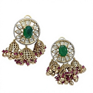Pendientes de araña chapados en oro con circonita roja y cuentas verdes, estilo bohemio, joyería de boda para mujer - Product Image 2
