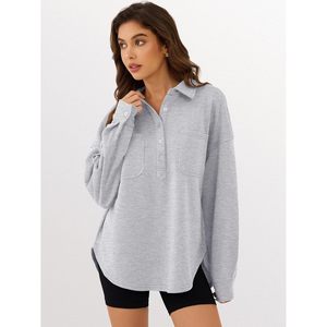 Sudadera Oversize de Manga Larga con Botones y Solapa para Mujer FOXA, con Bolsillos, Transpirable, Tejida, Estilo Túnica, para Otoño - Product Image 4