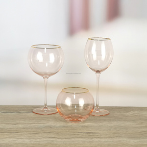 Juego de Copas de Vino de Cristal Rosa <span class=keywords><strong>Gin</strong></span> Tonic de Diseño Moderno, Cristalería Hecha a Mano con Borde Dorado para Eventos - Product Image 4
