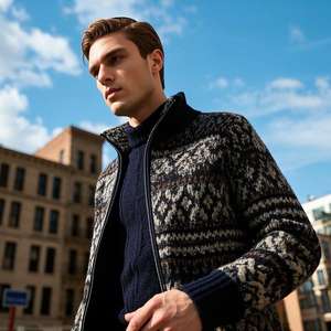 Manteau d'hiver épais pour homme, streetwear, mode, grande taille, surdimensionné, jacquard, fermeture éclair personnalisée, cardigan en coton 100% - Product Image 2