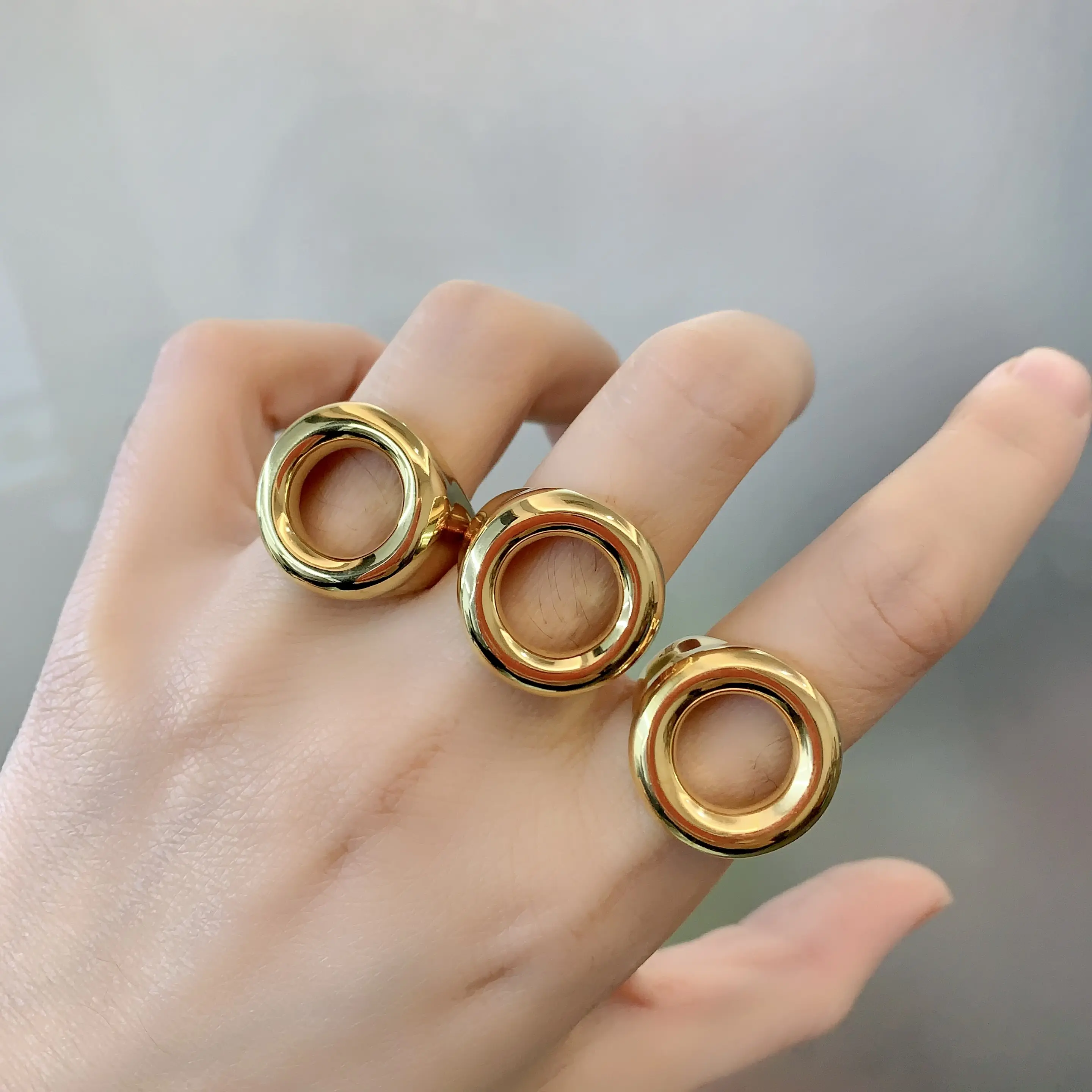 LS-B5348 thời trang 18K mạ vàng Vòng Phụ Nữ Cô Gái Quà Tặng Hoop Nhẫn ngón tay Chunky rắn vòng sang trọng đồ trang sức nóng