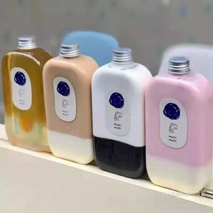 250ml 350ml 500ml Free Samples Flat Square Cute PET Transparent Plastic Boba <strong>Milk</strong> Tea <strong>Bottle</strong> with Fast Shipment - Product Image 2
