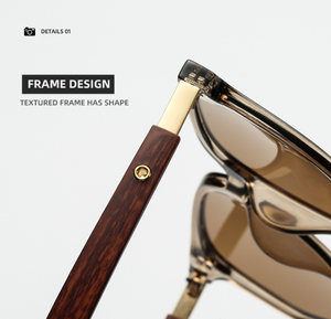 Gafas de Sol Cuadradas de Moda 2025, Montura de Madera TR+ Metal Marrón, Lentes de PC, Ligeras, Protección UV400, Cómodas - Product Image 3