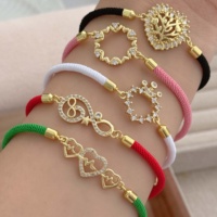 Bracelet en corde tressée RY Fashion plaqué cuivre or 18 carats en forme de cœur avec longueur réglable pour usage quotidien