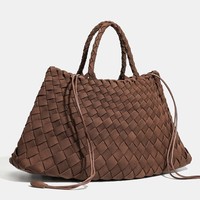 Tas Keranjang Anyaman Gaya Prancis untuk Wanita, Kesederhanaan Urban, Nuansa Mewah, Serbaguna, Tas Jinjing dengan Lapisan Matte