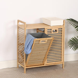 <span class=keywords><strong>Armoire</strong></span> de rangement en bambou avec panier à <span class=keywords><strong>linge</strong></span>-Organisateur d'angle pour chambre/salon, support de <span class=keywords><strong>tri</strong></span> des vêtements et commode - Product Image 3