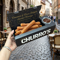 Boîte en papier personnalisée pour emballage de churros avec compartiment pour sauce, résistante à la graisse, support pour snacks, emballage pour frites à emporter