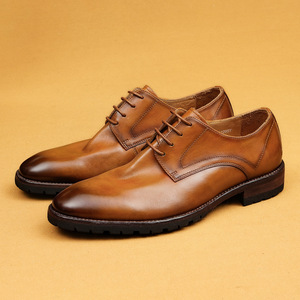 Men Brown Leather Oxfords Pointed Toe Lace-up Anti-Slippery Rubber Outsole Career All Seasons Wedding shoes wholesale - Product Image 3