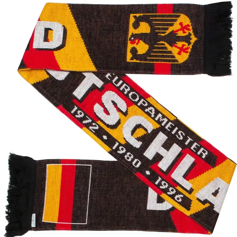 Diseño de moda negro grueso borlas Deutschland bandera alemana fútbol regalo bufanda con capas dobles