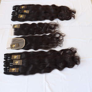 Extensions de cheveux humains Remy lisses, cheveux vierges indiens, non traités, tissage en lot avec fermeture fine, vente en gros - Product Image 2