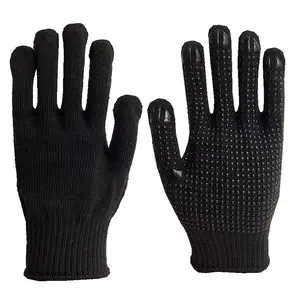 Chinese Supplier Pvc Dots black Cotton Anti-Slip Knitted Black Dotted Construction Hand Protect Safety Work Gloves