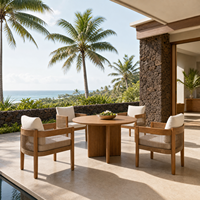 Ensemble de salle à manger d'extérieur rond en teck massif avec chaises à accoudoirs en rotin tressé, mobilier de jardin pour cour, hôtel, villa - Disponible en OEM