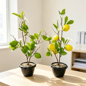 Bonsái de limón artificial con maceta de 44 cm de altura, planta verde de la fortuna para decoración del hogar. - Product Image 1