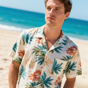 ハワイアンシャツフル印刷花柄カスタマイズデザインボタンアップクイックドライ男性パーティーカジュアルアロハビーチ - Product Image 1