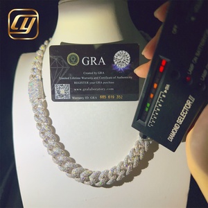สร้อยคอแบบ Cuban Link ชุบเพชร Moissanite 14 มม. VVS  วัสดุเงินแท้ 925  สำหรับฮิปฮอป  ผ่านการทดสอบเพชร  เครื่องประดับคุณภาพสูง - Product Image 3