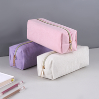 Kotak Pensil Kustom Berkualitas Tinggi untuk Sekolah dan Kantor, Lucu Kawaii, Bahan Corduroy, Penutup Ritsleting, Logo Kustom, Beragam Warna