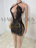 Robe de soirée sexy pour femme MF, best-seller, en velours respirant, dos nu, longueur thé, ornée de strass, style halter, en stock, pour bal et fête