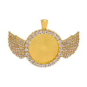 25mm Angel Wings Full Diamond Round Bottom DIY Inlaid Photo Gem Tray Jewelry Necklace Pendant Alloy Accessories