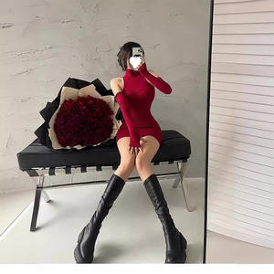 Vestido ajustado fruncido para mujer, minivestidos de cuello alto con mangas, Otoño, negro, ajustado, elástico, Vestidos de fiesta, ropa Y2K de moda - Product Image 2