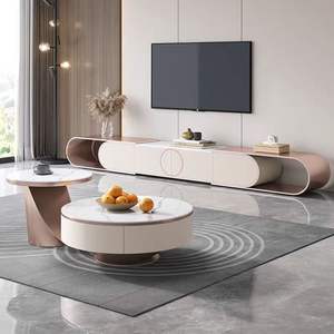 Soporte de <span class=keywords><strong>TV</strong></span> duradero de hierro y madera con diseño contemporáneo para montaje en pared, compatible con televisores de 65 pulgadas en adelante - Product Image 2