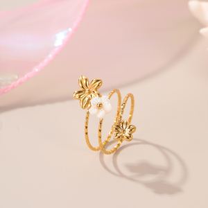 Lindos Anillos Ajustables de Acero Inoxidable con Diseño de Flor de Concha y Perla, Joyería para Bebé, Regalo para Niñas - Product Image 6