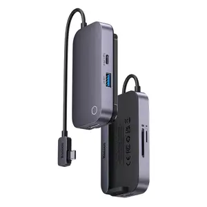 Dock multifuncional para laptop, 6 portas, 4K TF/SD, adaptador tipo C hub, hub usb c