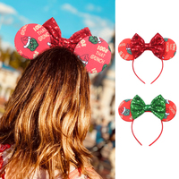Serre-tête unisexe en tissu à motif de souris avec nœud à sequins rouges, idéal pour les fêtes et les vacances, pour femmes - Grande Vente