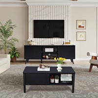Table basse moderne en bois noir de style mid-century avec tiroirs de rangement pour salon