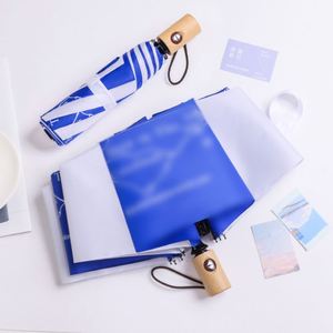 High Quality 21Inch Eco-Friendly RPET Fabric Recycled PET Polyester Material <b>Automatic</b> Folding <b>Umbrella</b> With Bamboo Handle - Product Image 4