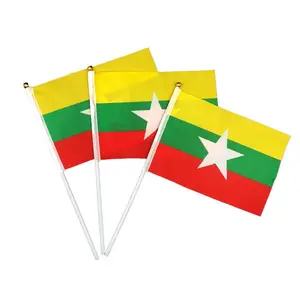 Free Shipping Myanmar Flag 14x21CM China Office Buying Agent Factory Quality Check Order Hand Waving Stick Burmese Hand Flags