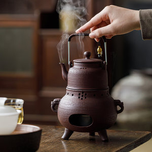 Ensemble chauffe-thé rétro Guanlan en poterie avec poignée, chauffe-thé extérieur alimenté à l'alcool - Product Image 1