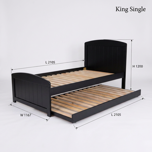 Lit gigogne king size polyvalent – Cadre en pin Radiata et MDF avec plateforme de couchage supplémentaire coulissante à glissement facile (Blanc/Noir) - Product Image 5