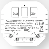 Récepteur d'interrupteur mural cinétique 2 canaux AC100-240V 10A RF433 Zigbee pour éclairage LED et domotique